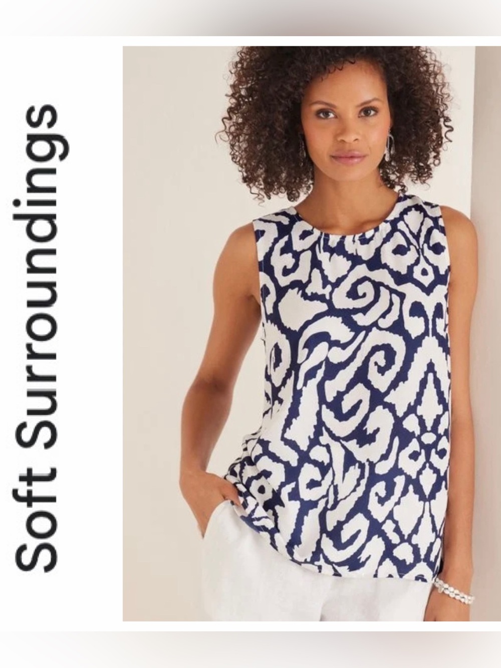 NWT SOFT SURROUNDINGS Coralina Abstract Tank Navy / White Sz: 2X